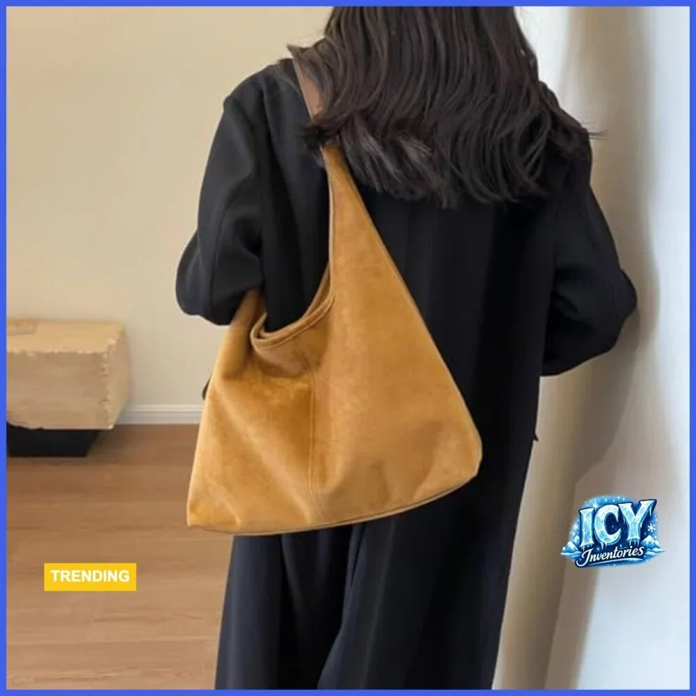 Faux Suede Tote Bag Hobo Shoulder Bag Slouchy Purse